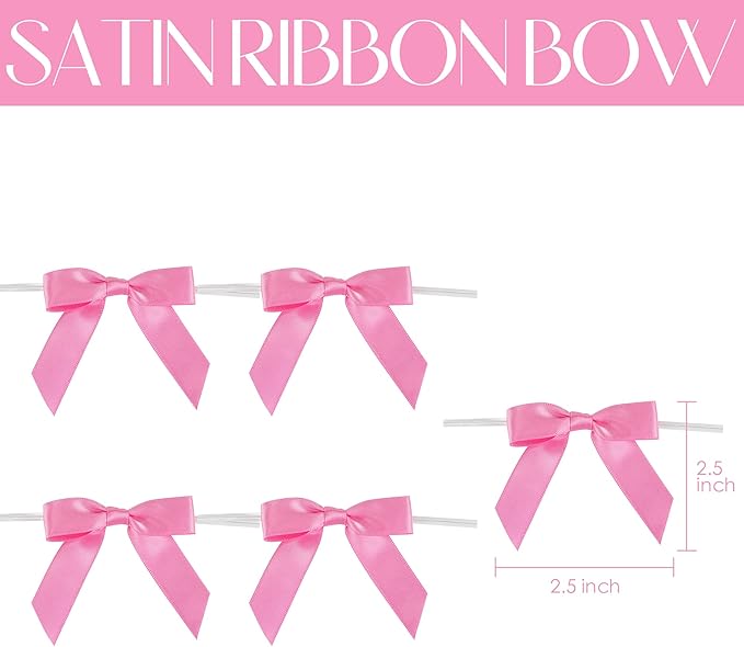 AIMUDI Hot Pink Bows 2.5" Pink Ribbon Valentine's Day Twist Tie Bow Pre Tied - Image 2