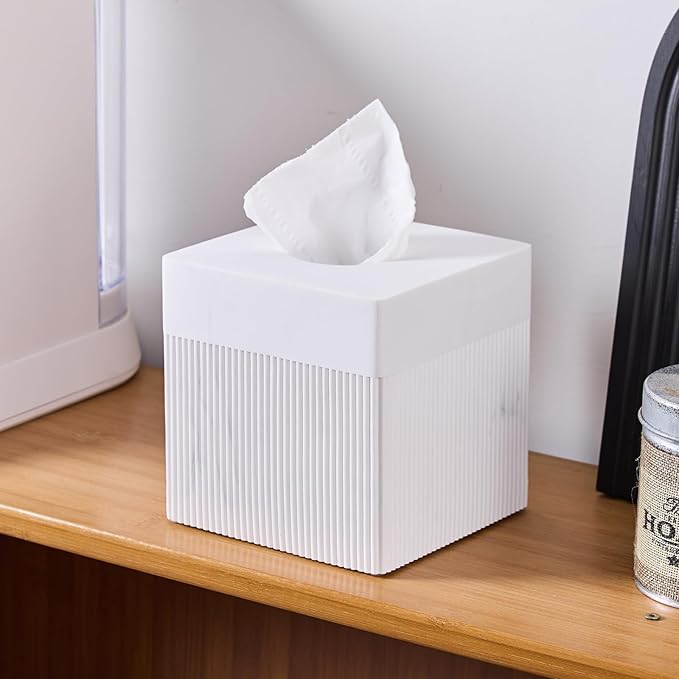 White Tissue Box Cover Square Resin Tissue Holder - Image 6