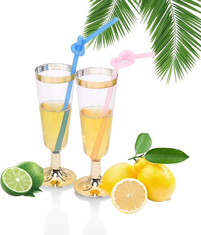 I00000 Gold Champagne Flutes 50 PACK, 5 Oz Disposable Champagne Glasses - Image 4