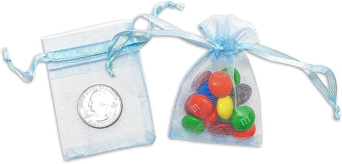 TheDisplayGuys 100-Pack XS 2x2 3/4" Blue Sheer Organza Gift Bags - Image 3