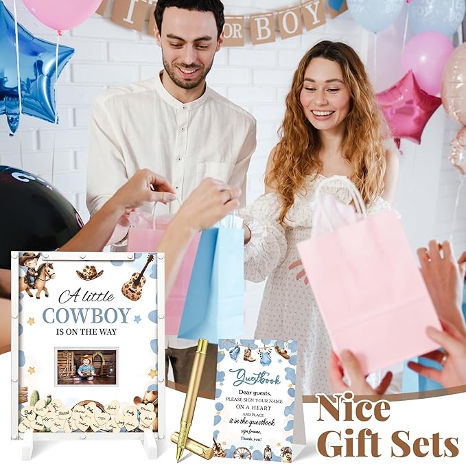65 Pcs Cowboy Baby Shower Decorations Guest Book Alternatives a Little Cowboy - Image 5