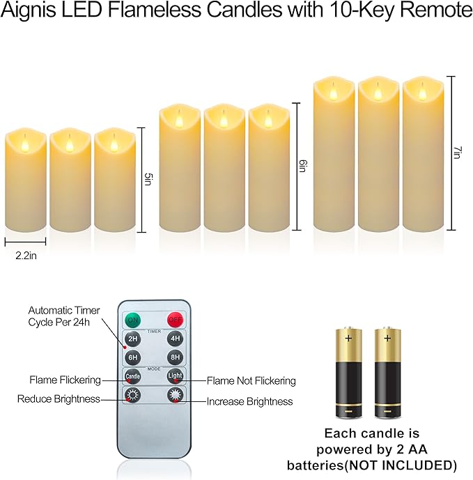 Aignis 9pcs Flameless LED Candles Battery Operated - Image 2