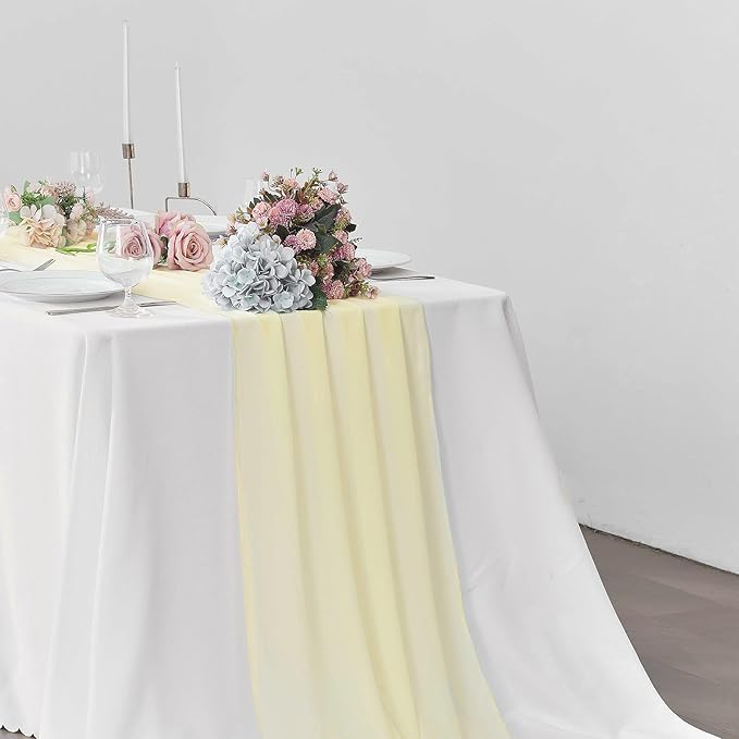 5 Pack 10Ft Light Yellow Chiffon Table Runner Sheer 29x120 Inch - Image 6