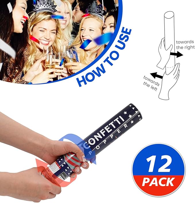 Confetti Cannon 12 Pack Multicolor Biodegradable Confetti Popper Party Confetti - Image 3