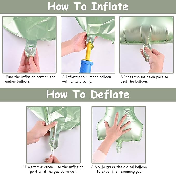 40'' Sage Green Number 9 Balloon, Self Inflating Foil Number Balloons Set 0-9 - Image 7