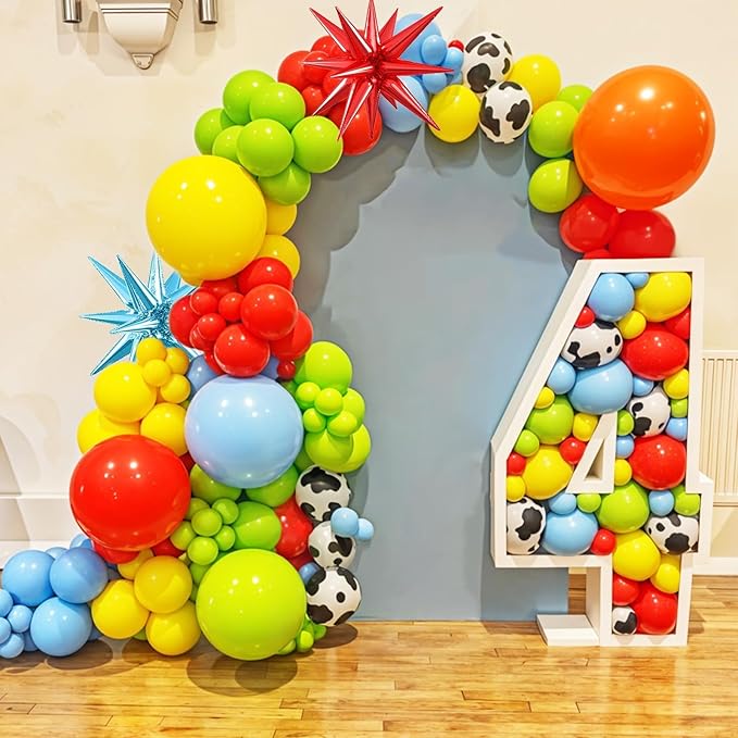 Red Blue Yellow Balloons, 12 Inch Cow Pattern Cloud Light Blue Yellow Red Fruit - Image 4