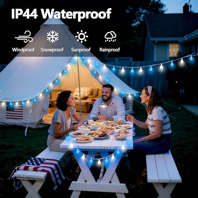 43FT Connectable String Lights Indoor Outdoor | 100LED Blue and White Globe - Image 6