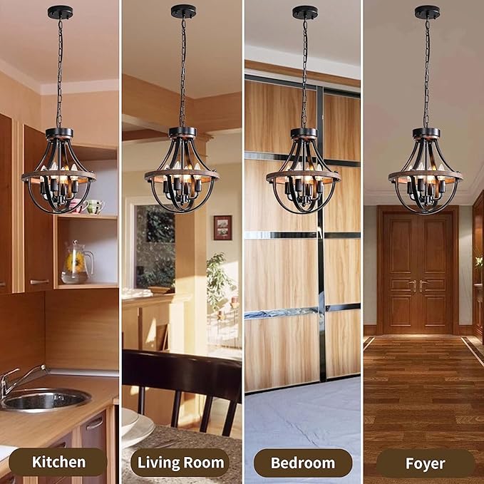 Farmhouse Chandelier, Modern Hanging Pendant Lighting, 4-Light Rustic Ceiling - Image 3