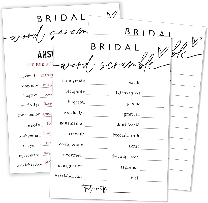 Fun Wedding Shower Games Bridal Word Scramble who knows the bride best 25 Game by Unknown