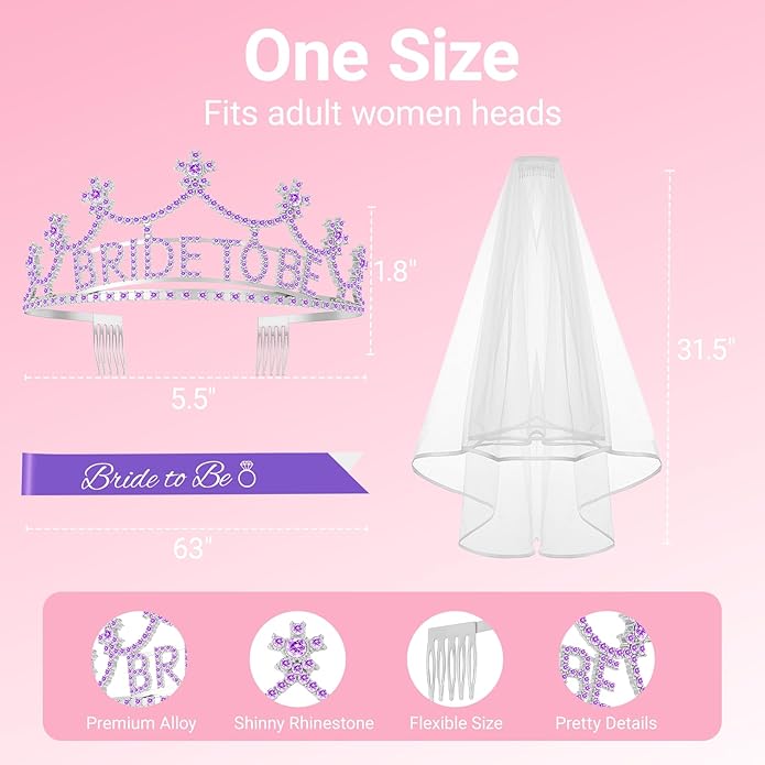 3Pcs Bride to Be Crown with Sash and Veil - Image 2