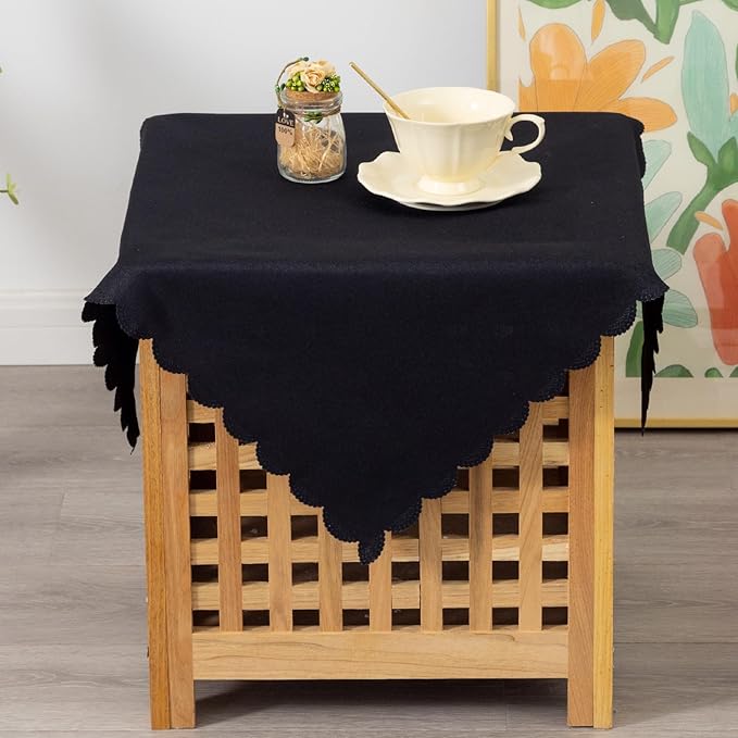 Small Square Black Tablecloth 24 x 24 Inch Polyester Fabric Washable Table - Image 2