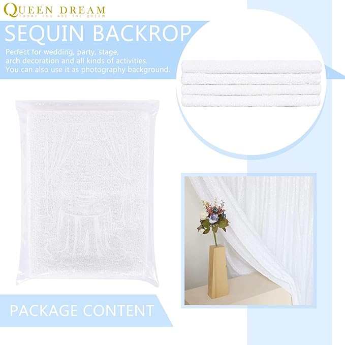 White Sequin Backdrop Curtain 7ft x 7ft Party Backdrop Curtains Sparkly Photo - Image 8