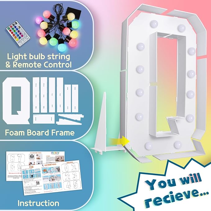 imprsv 4FT Colorful Marquee Light Up Letters Q, 18 Colors Large Light up - Image 5
