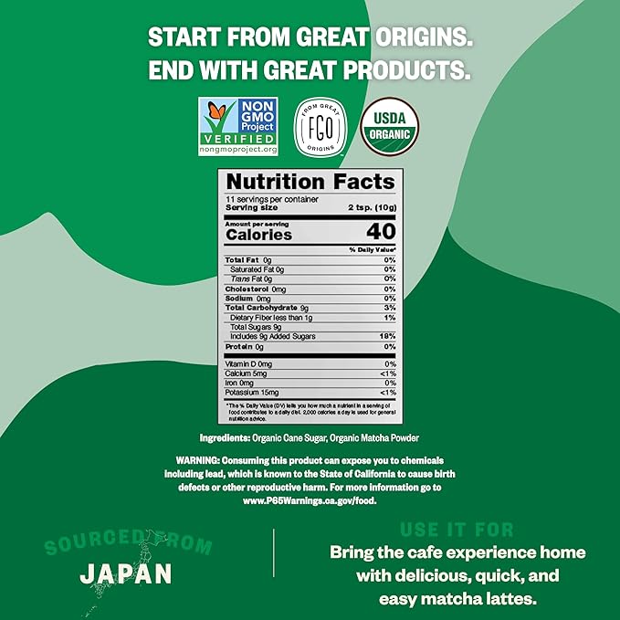 FGO Organic Matcha Latte Powder, 16 Ounce Bulk Resealable Bag, Japanese Matcha - Image 2