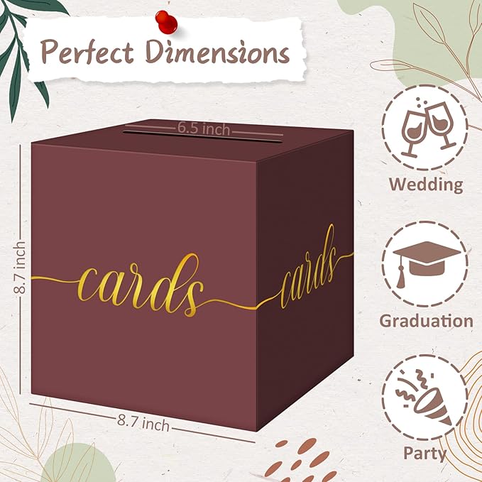 QIKSION Maroon Graduation Card Box, Wedding Reception, Baby Shower - Image 4