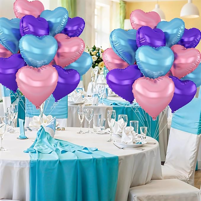 Blue Pink Purple Heart Balloons - Image 4