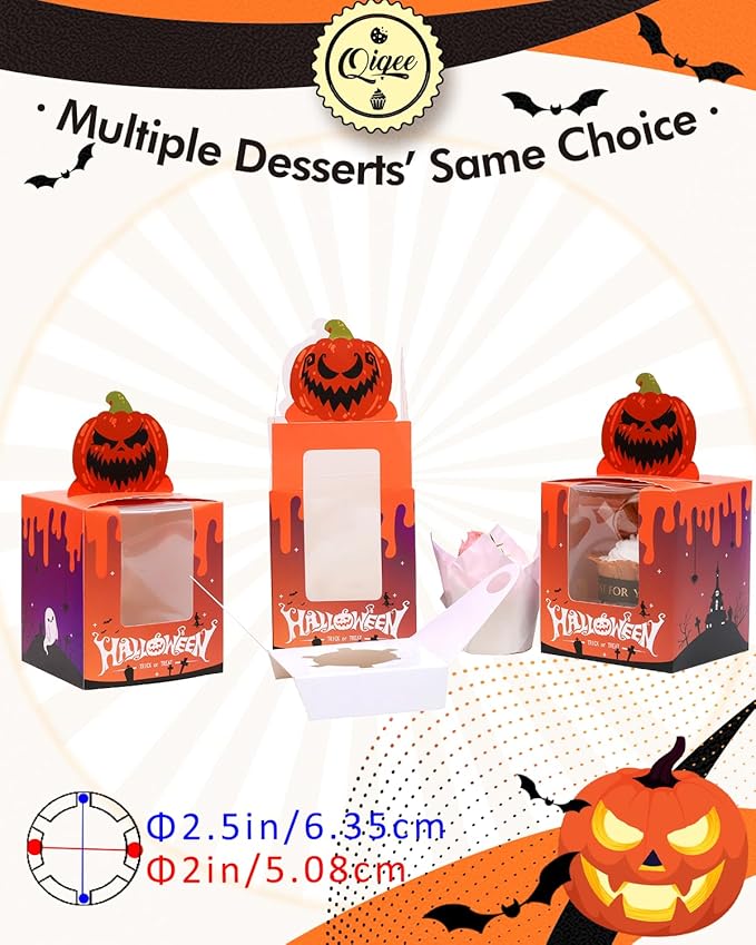qiqee Halloween Individual Cupcake Boxes Cupcake Holders Disposable 60pcs - Image 4