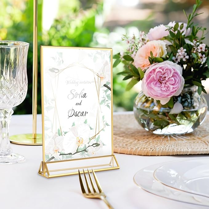12 Pack Acrylic Sign Holder, 5x7 Inch Double-Side Gold Picture Frames Stands - Image 7
