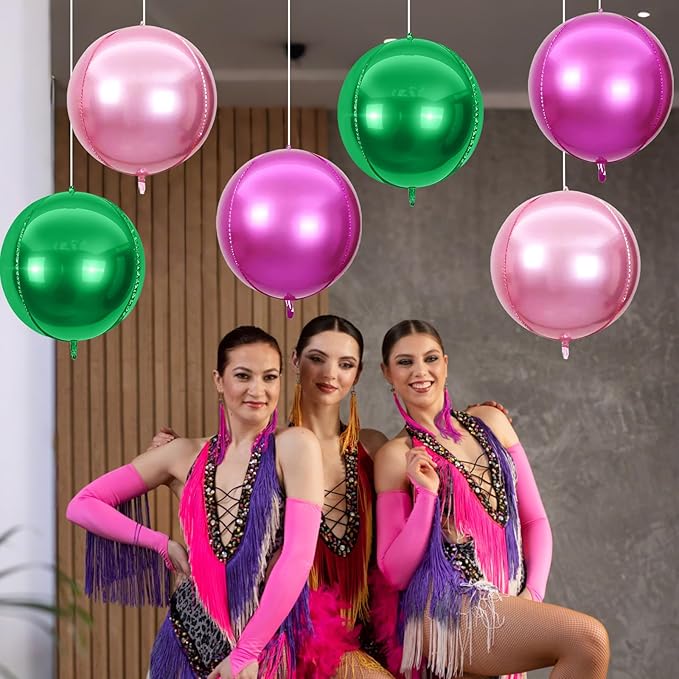 6Pcs Green Pink Round Foil Balloons, Giant 4D Round Ball Balloon, 22 Inch - Image 6