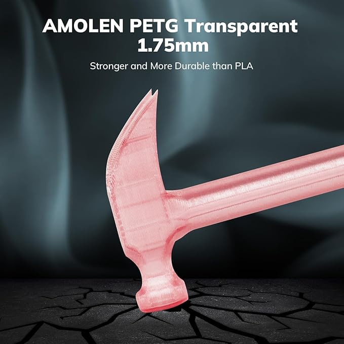 AMOLEN Rapid PETG Transparent 3D Printer Filament 1.75mm +/-0.02mm, Transcucent - Image 5