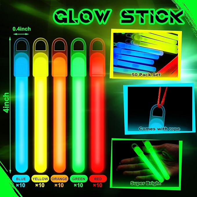 Lewtemi 50 Set 4'' Glow Sticks Bulk, Hallowee Glow in The Dark Party Supplies - Image 2