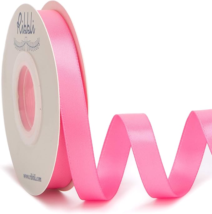 Ribbli Double Faced Hot Pink Satin Ribbon, 1/2” x Continuous 25 Yards, Use by Ribbli