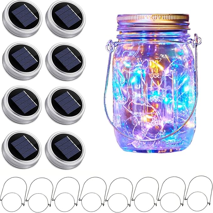 Solar Mason Jar Lid String Lights, 8 Pack 20 Led String Fairy Star Firefly Jar by StarryMine