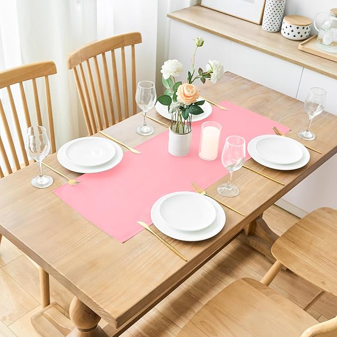 2 Pack Pink Small Short Table Runner 12 x 24 Inch Solid Color Runners Coffee - Image 2