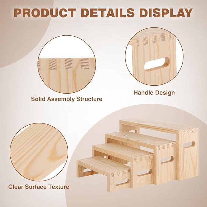 8 Pcs Wood Risers Display Stands, 2 Set Wooden Risers - Image 5