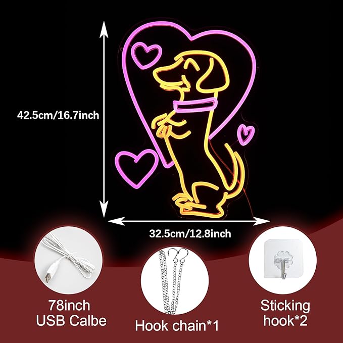 Love Dog Neon Sign USB Powered Pink Love Neon Light - Image 2