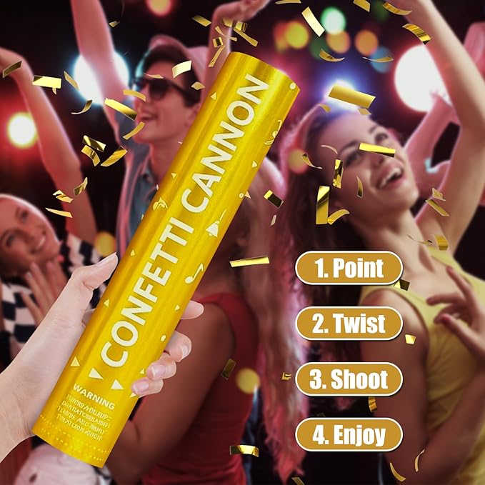 12 Inch Confetti Cannons – 5-Pack Gold Confetti Poppers - Image 2