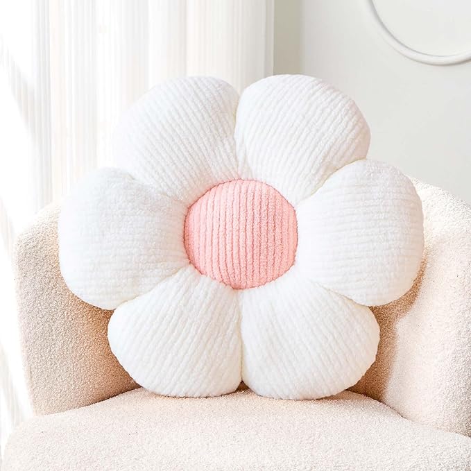 Soft White Pink 19.6" Flower Pillow by Kcvvcr