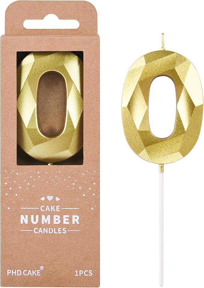 PHD CAKE 2.76 Inch Crystal Gold 0 Number Birthday Candles, Cake Number Candles by PHDCAKE