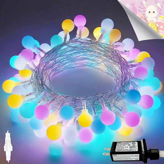 Connectable 100LED Easter String Lights Outdoor Indoor, 43ft Pastel Lights by LORRYTE