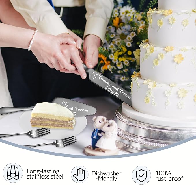 Personalized Wedding Cake Knife and Server Set, Custom Names Cake Cutting Set - Image 4