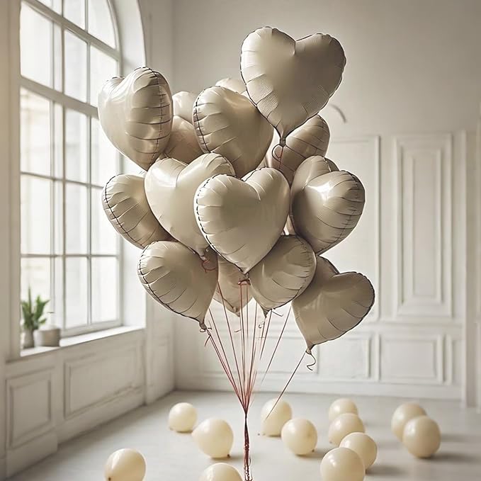 Cream Heart Balloons, 18 Inch Cream White Heart Shape Balloon - Image 7