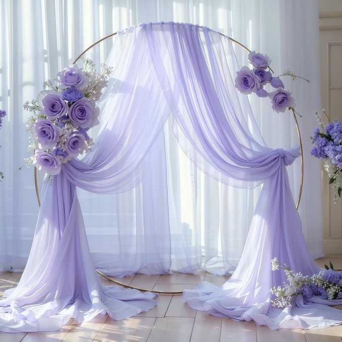Wedding Arch Draping Fabric, 2 Panels 18FT Purple Sheer Chiffon Curtain Drapes - Image 9