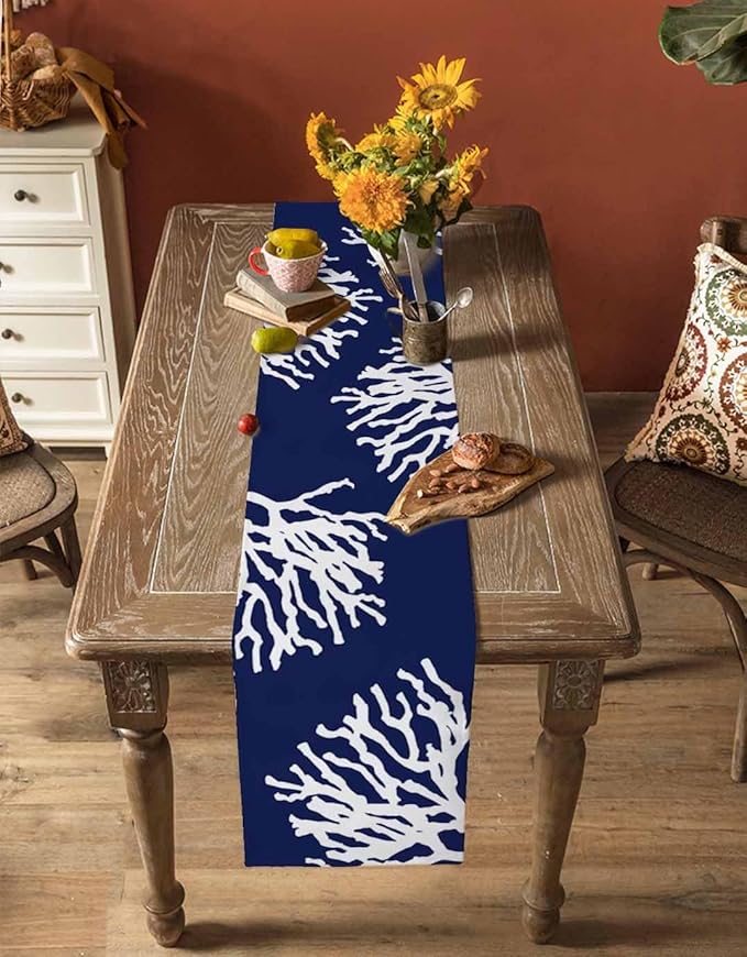 Coastal Coral Cotton Linen Table Runner - Image 4