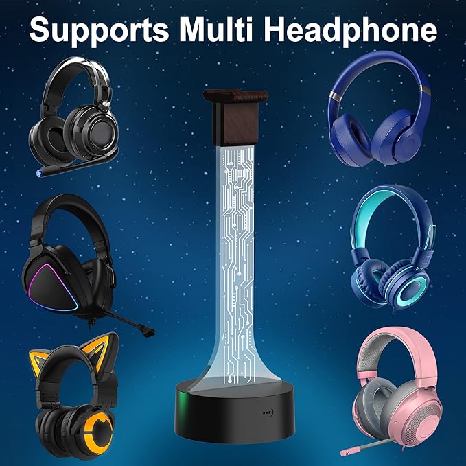 Light up Headphone Stand for Desk, Gaming Headset Holder RGB - Image 4