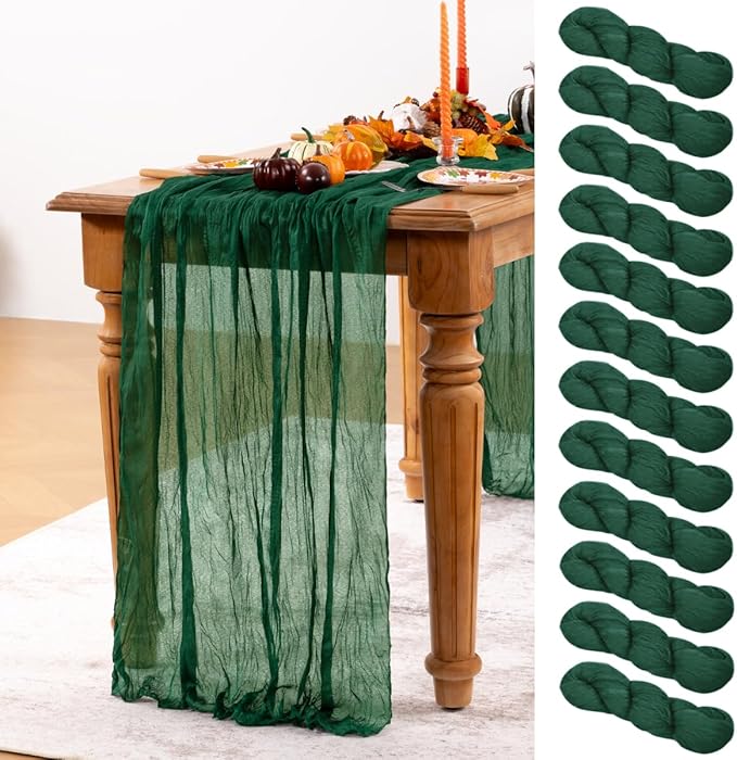 Emerald Green Cheesecloth Table Runner 12 Pack Fall Table Runners Boho Gauze by DeZerlor