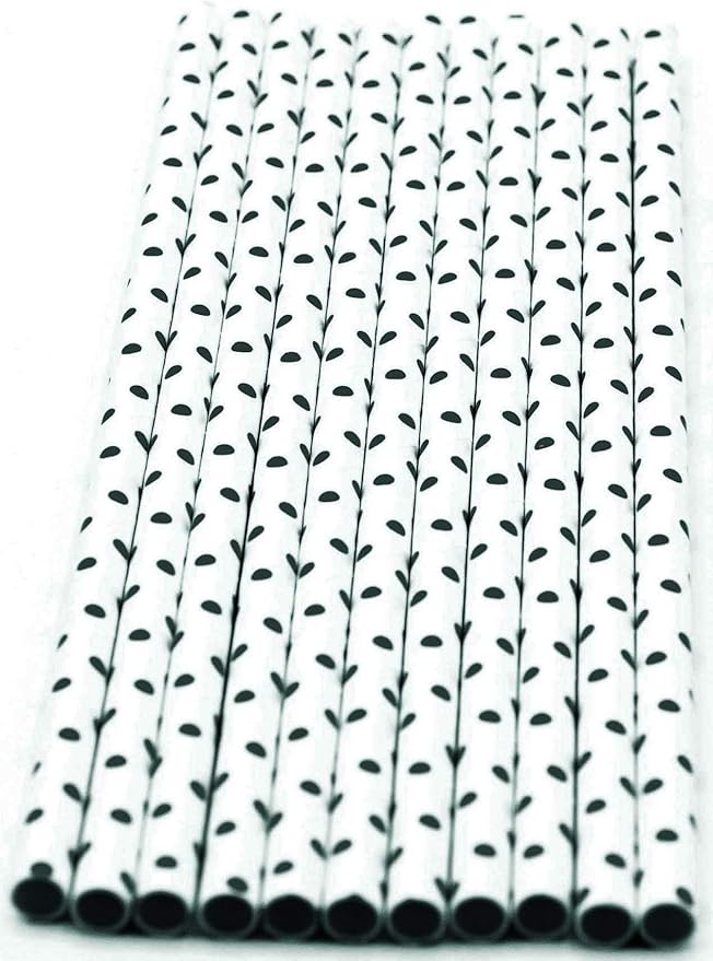 Pack of 150 Black Polka Dot Biodegradable 4-Ply Paper Drinking Straws - Image 2