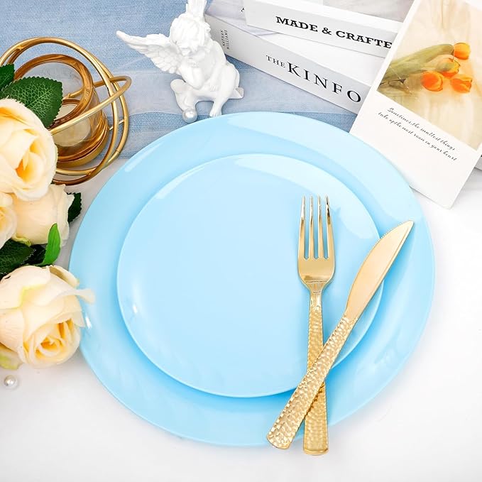 KIRE 60PCS Blue Plastic Plates Disposable - Image 5