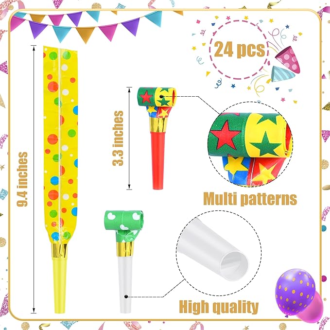 24 Pcs Party Blower Colorful Blowouts Noisemakers Birthday Blowouts Whistles - Image 2