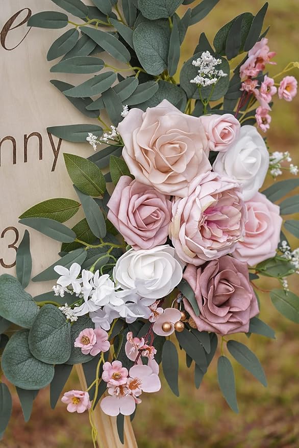 ponatia Small Wedding Arch Flowers, Artificial Dusty Rose Flowers - Image 6