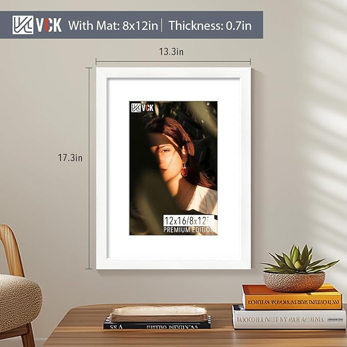 VCK 12x16 White Picture Frame set of 5, Textured Exclusive Wooden Photo Frames - Image 2