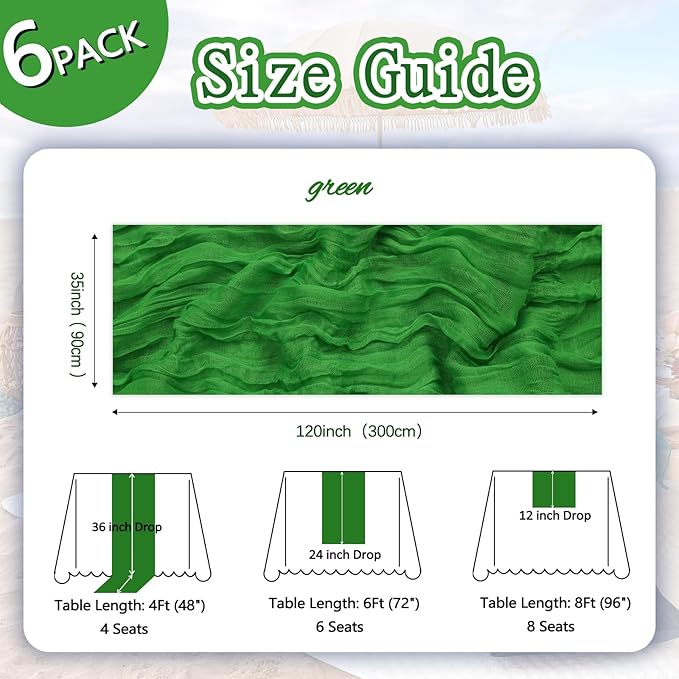 6 Pack Green Cheesecloth Christmas Table Runner 10ft Boho Gauze Fabric Cheese - Image 2