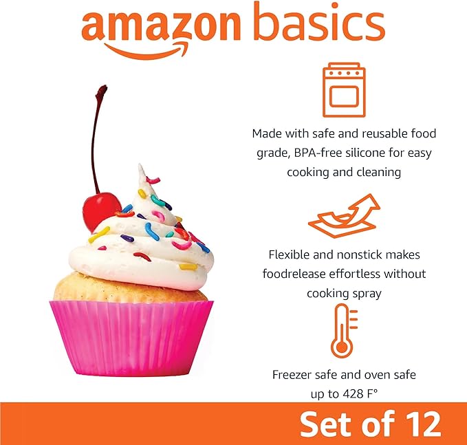 Amazon Basics Reusable Silicone Baking Cups, BPA Free Muffin Liners, Dishwasher - Image 2