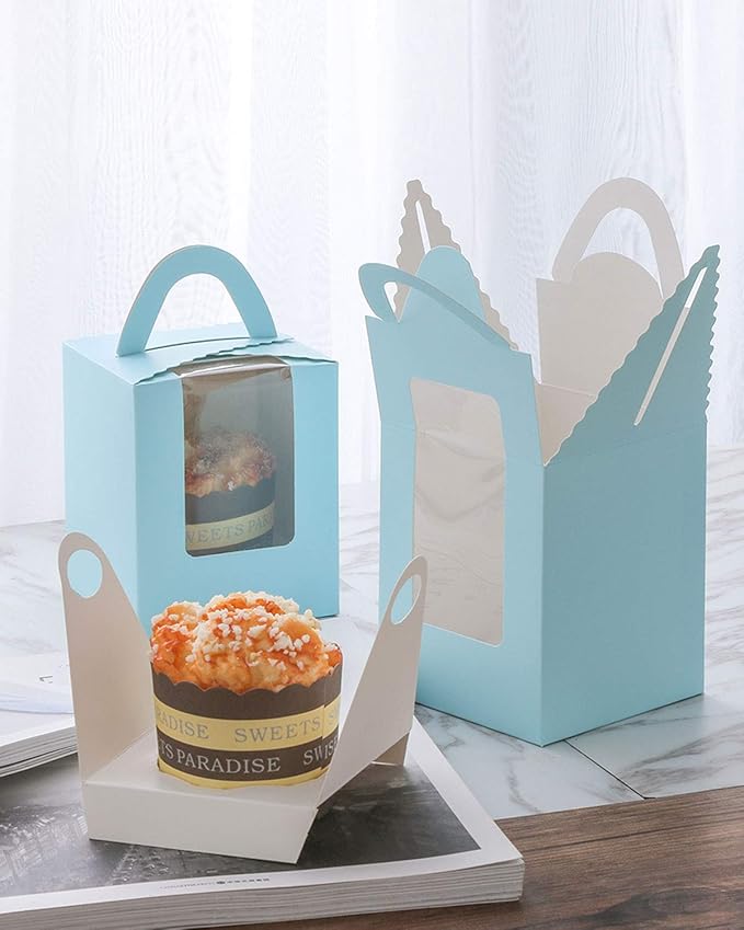 qiqee Light Blue Cupcake Boxes Individual Cupcake Holders Disposable 50pcs - Image 7