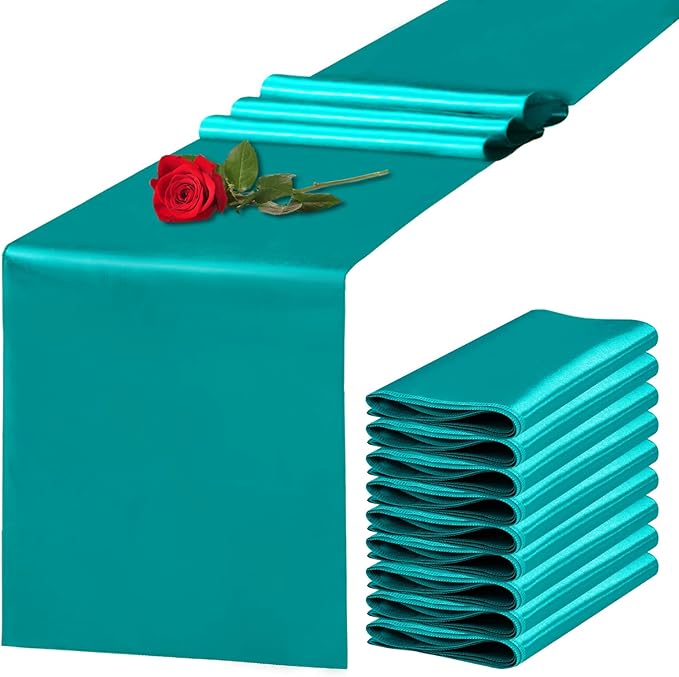 10 Pack Satin Table Runner 12 x 108 Inch Long Peacock Blue Silk Table Runner by Unknown