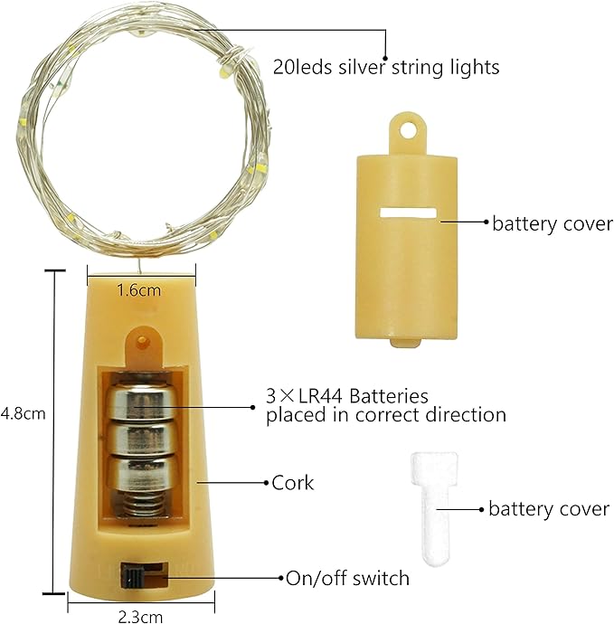 20 LED Wine Bottle Lights with Cork, 15 Pack Battery Operated Cork Shape Fairy - Image 4
